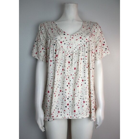 HAWALILI - WOMEN'S WHITE PRINT SHORT SLEEVE STRETCH KNIT TOP - SIZE M - Picture 1 of 7